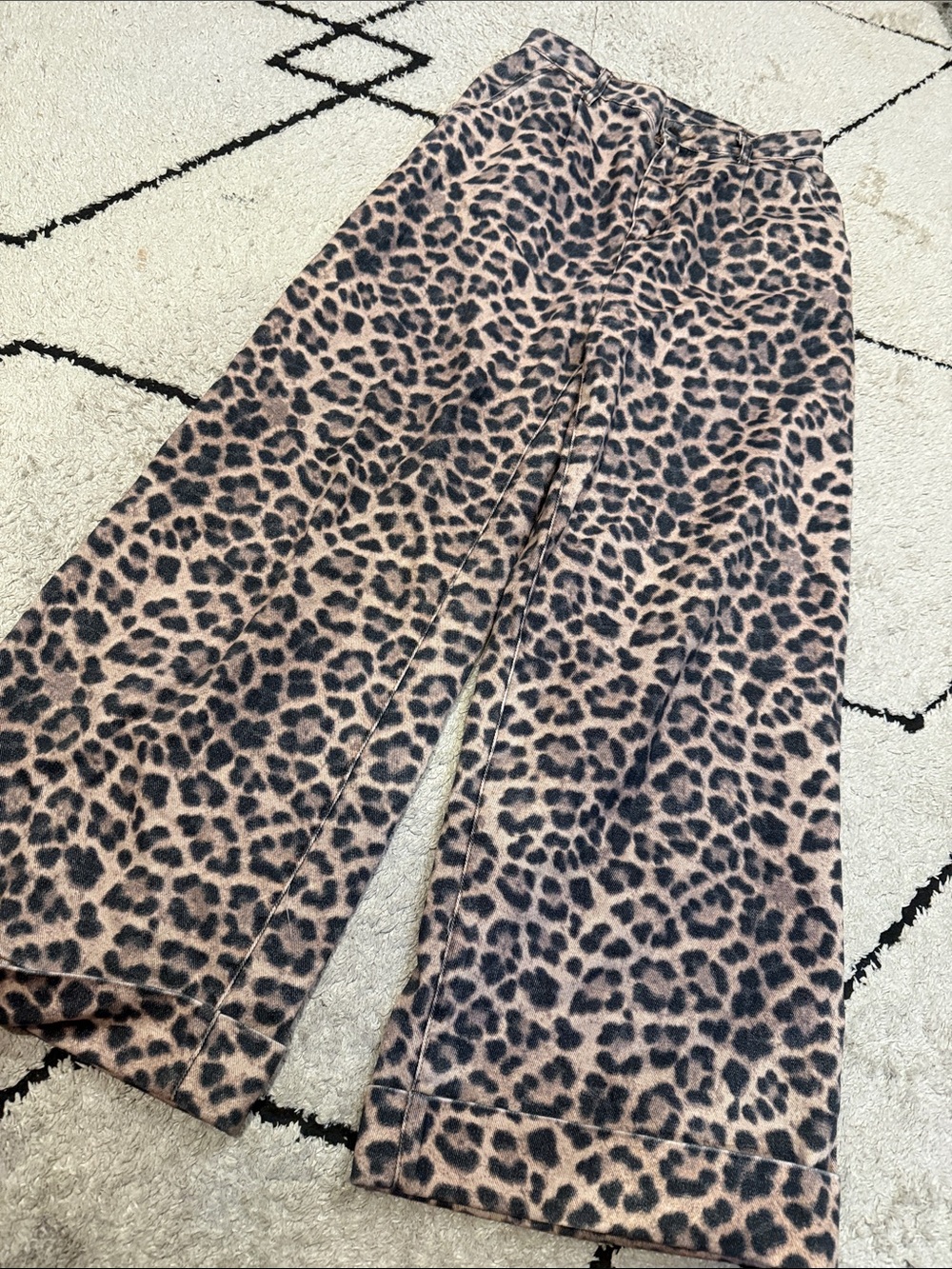anthropologie pilcro Leopard Print Wide-Leg Pants - Black and Tan 27